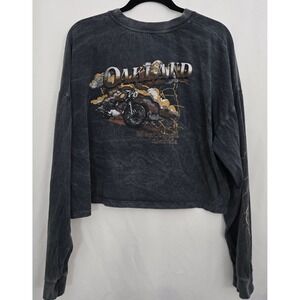 Urban Outfitters Oakland Cropped Henley Top LG Acid Wash Biker Lightning Sleeve